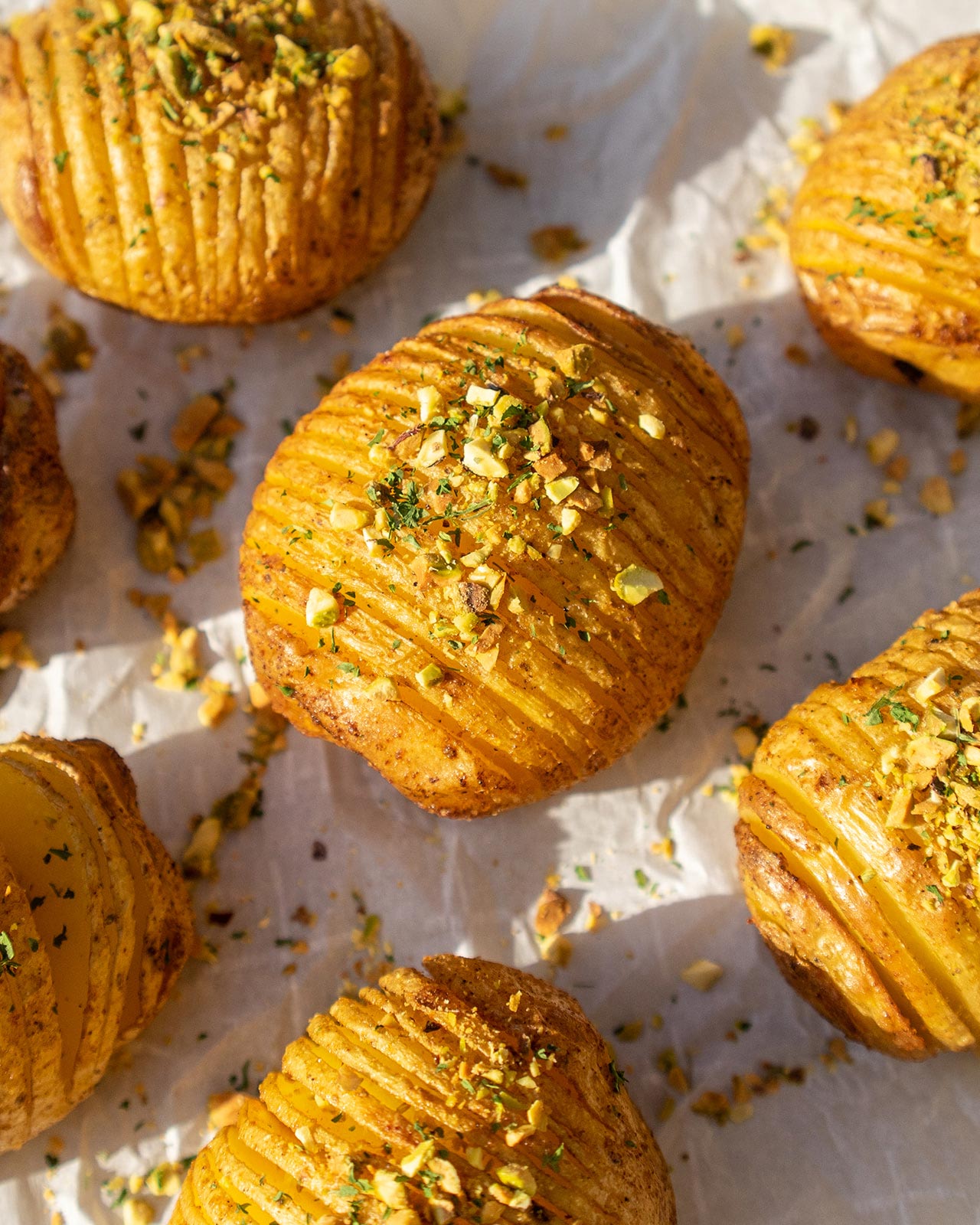 Hasselback Potatoes with Pistachios | Keenan Farms